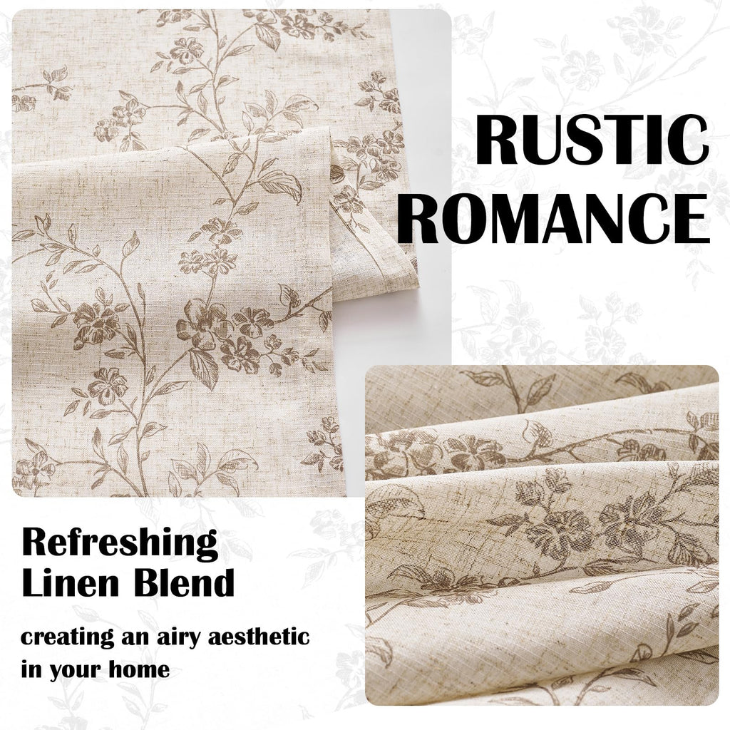 " Farmhouse Polyester blended Curtains Taupe Floral Curtains 96 Inch Length Back Tab Drapes Bedroom Light Filtering