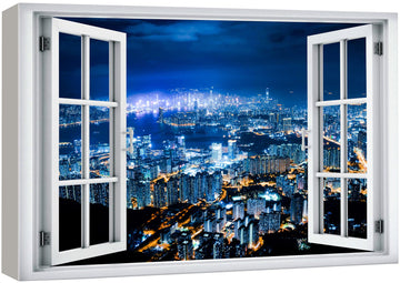 Canvas Print Wall Window View Urban New York City Nightlife Skyscraper Wilderness Nature Photography Realism Scenic