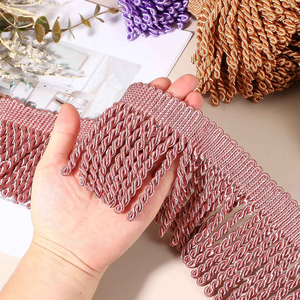 Dark Beige Fringe Trim, 5 Yards x 4inch Fringe Trim Curtain Tassel Thick Long Fabric Sewing for Curtain Sofa Clothes