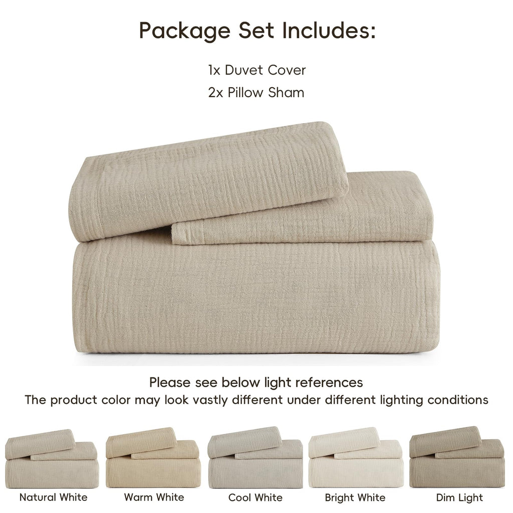 100% Cotton Muslin Duvet Cover 3-Layer, 90"x90", Taupe
