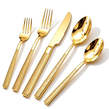 Gold Hammered Silverware Set for 8, 40-Piece 18/10 Stainless Steel Flatware