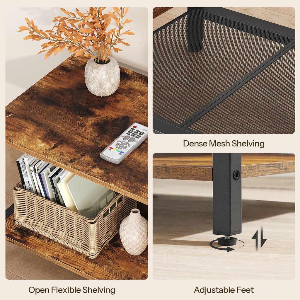 TV Stand with Power Outlets to 85 Inches, TV Console Table with Open Storage Shelves, Industrial Media Entertainment