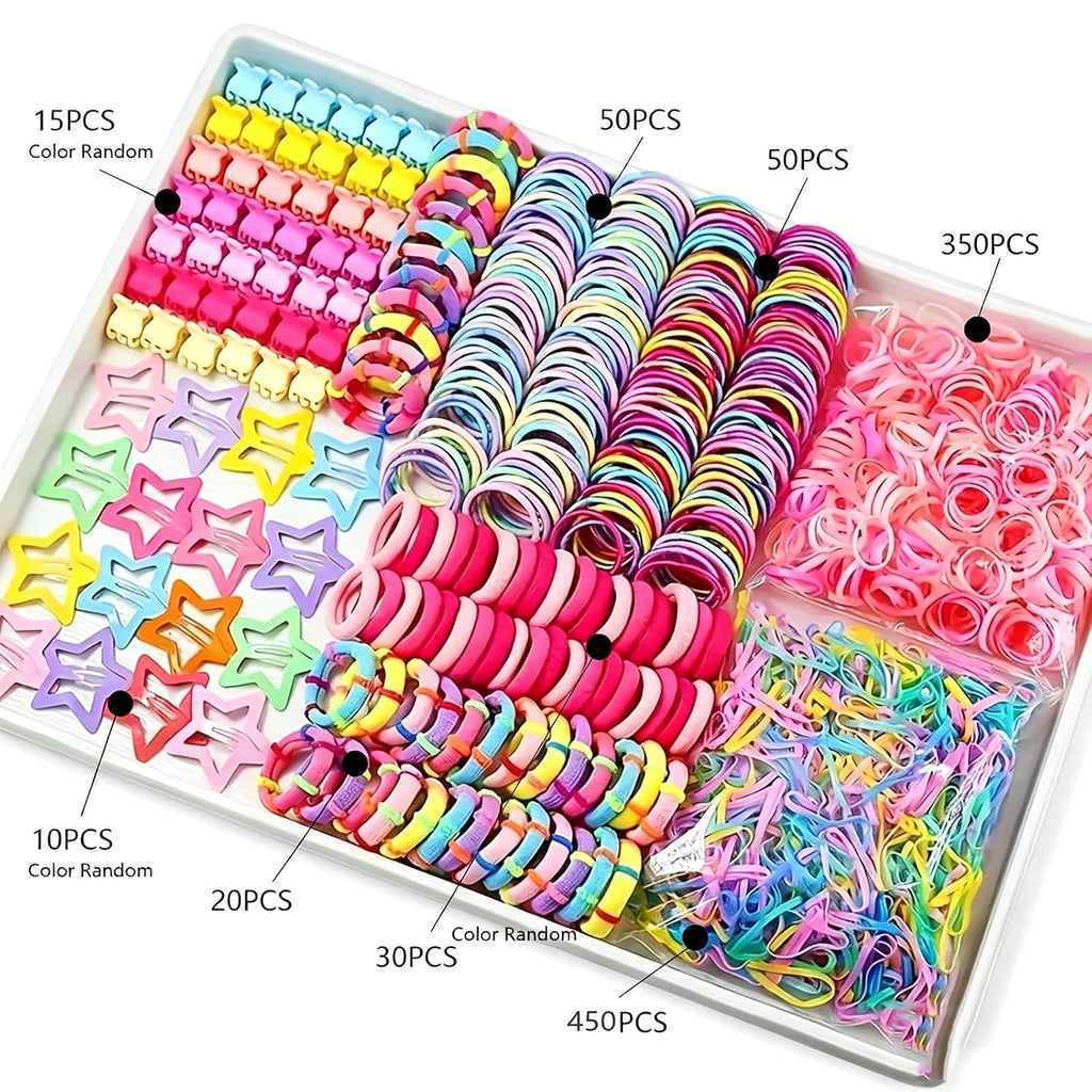 Soft Elastic Hair Ties,Colorful Hair Bobbles for Girls, Multicolor Hair Accessories Set with Hair Tail Tools & Cute