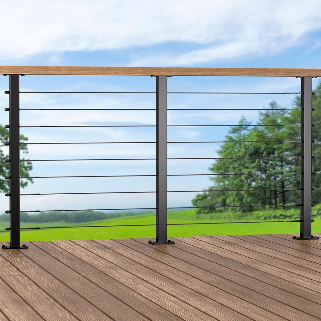2 Pack Stainless Steel Cable Railing Post(2"×2") with 1/8 Cable Railing Kit, Level drilled (2, Black, 36 inch)