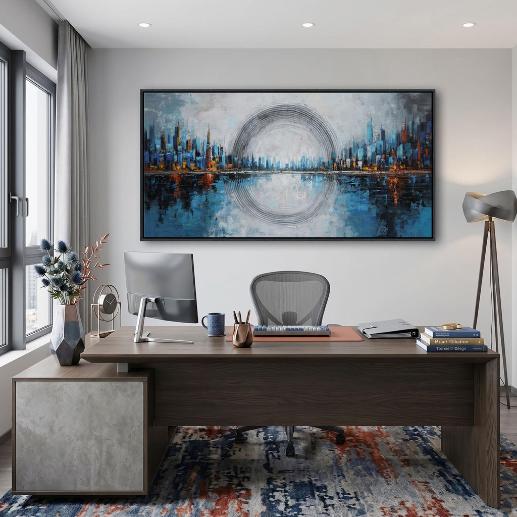 Abstract Blue Canvas Wall New York City Skyline Wall Decor Oversized Cityscape Decor Pictures Walls Framed Modern