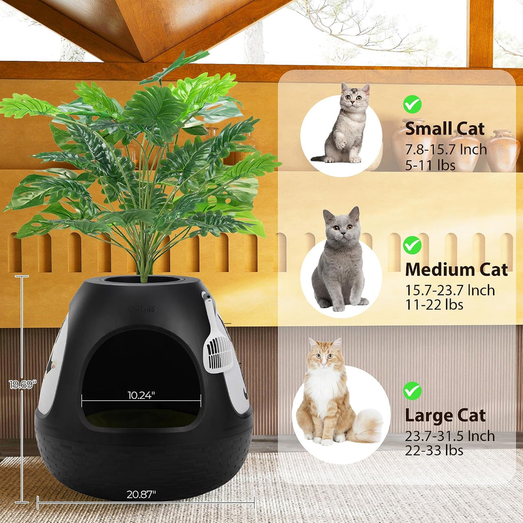 Eggloa6 Plant Litter Box, Hidden Cat Litter Box with Artificial Plants Soft Cushion Cat Bed, 8 Scratching Boards