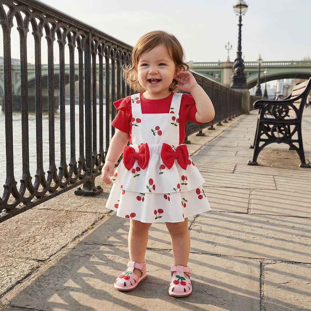 Baby Girl Summer Clothes Cute Skirt Outfits Short Sleeve Romper Overall Dress Ruffle Newborn Fruit Cherry Outfit