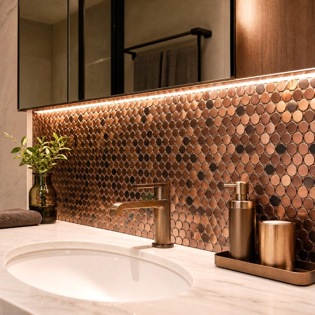 Penny Round Tile Copper Bronze Mosaic Tiles Backsplash Bathroom Wall Floor [5 Sheets]