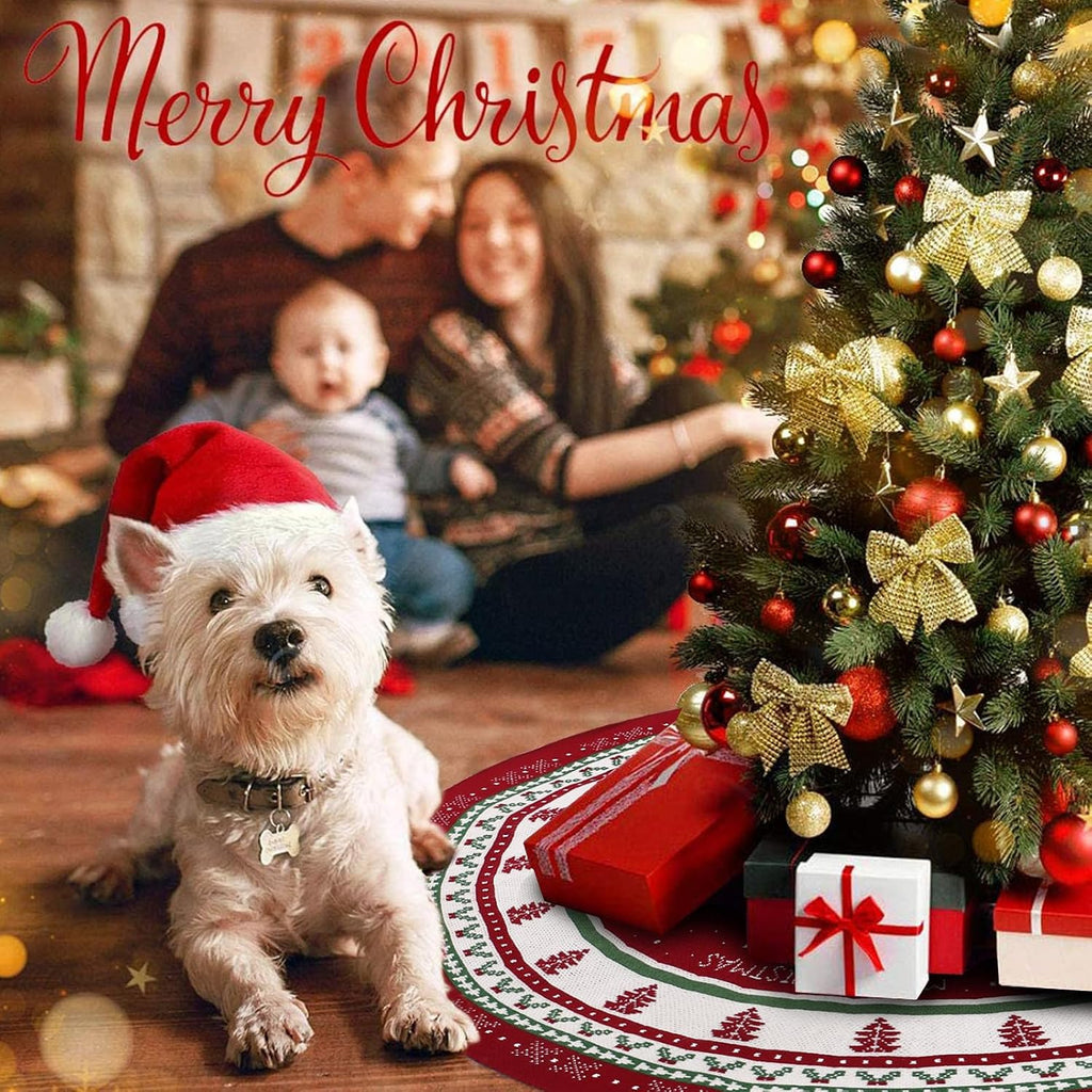 Christmas Tree Skirt 36Inches Red Knitted Tree Skirt Xmas Tree Mat