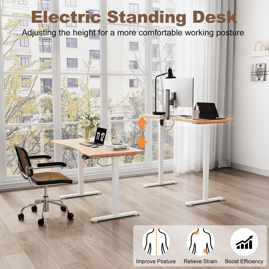 Solid Wood Electric Standing Desk, 55"x23.6" Oak Standing Desk