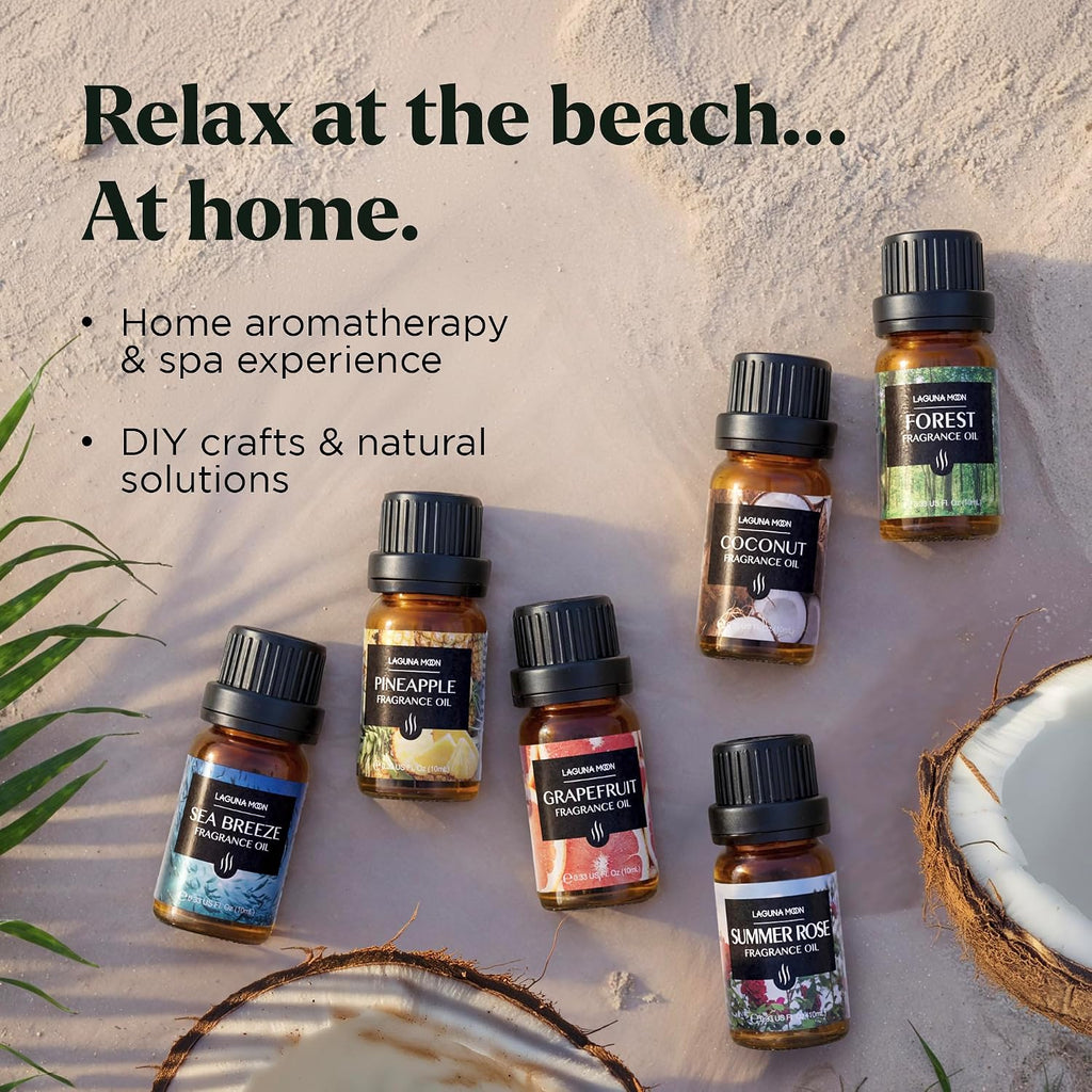 Summer Essential Oils Set - Holiday Breeze Gift Set for Diffusers, Home Care, Candle Making, Fragrance, Aromatherapy - Set of 6
