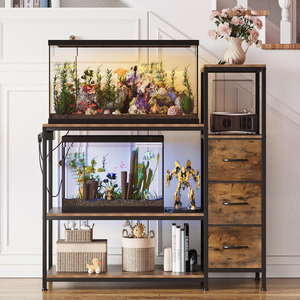 20-29 Gallon Aquarium Stand with Drawers & Power Outlet, Brown