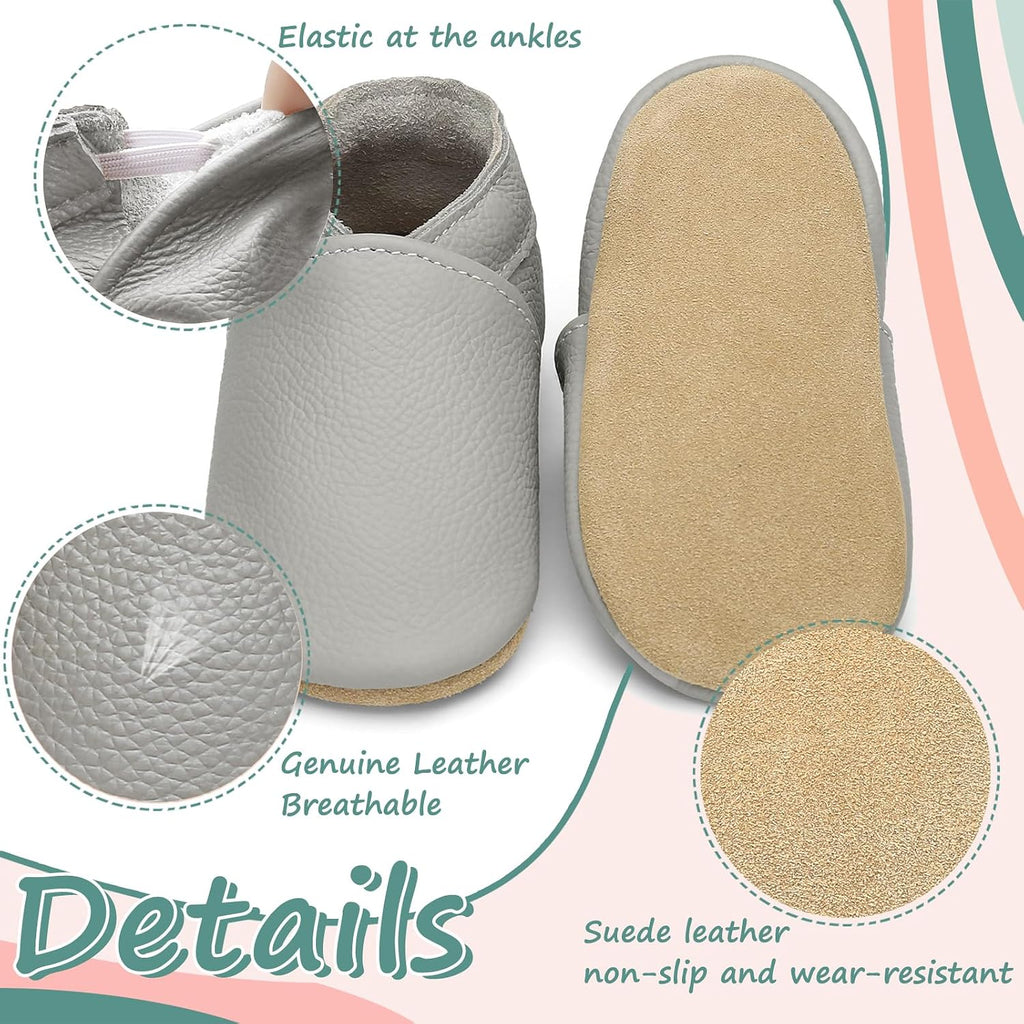 Genuine Leather Baby Booties Soft Sole Toddler Walking Shoes Flexible&Breathable Baby Slippers for First Walkers Boys