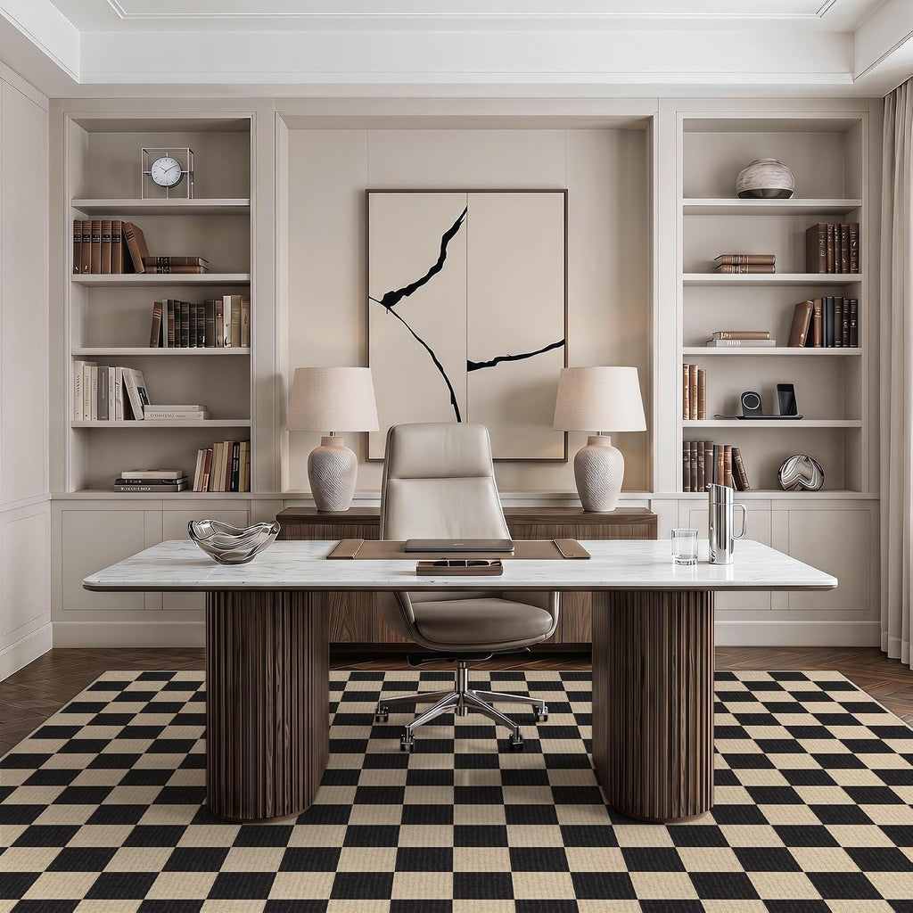 Black Checkered Washable Area Rugs Bedroom