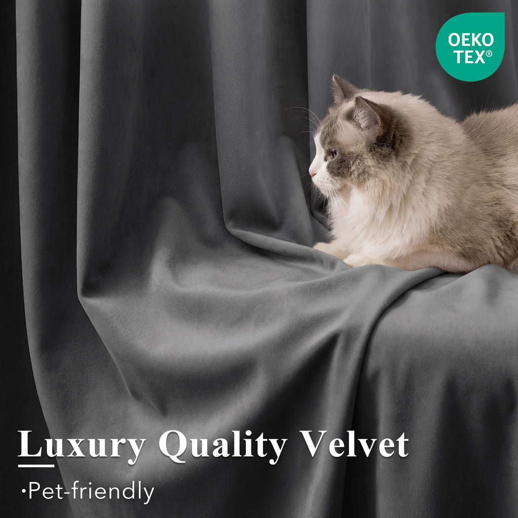 Grey Velvet Curtains Room Darkening, W52xL100, 2 Pcs