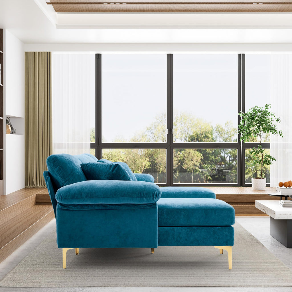 114" U-Shaped Modular Sectional Sofa, Blue