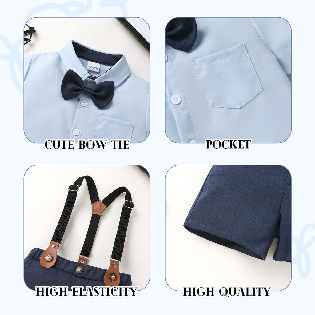 Toddler Formal Outfit Boy Baby Suit for Summer Shirts Shorts Clothes Set (Blue, )