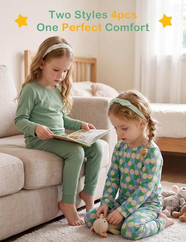 Bamboo Viscose Toddler Pajamas, 4 Piece Pjs for Kids Boys