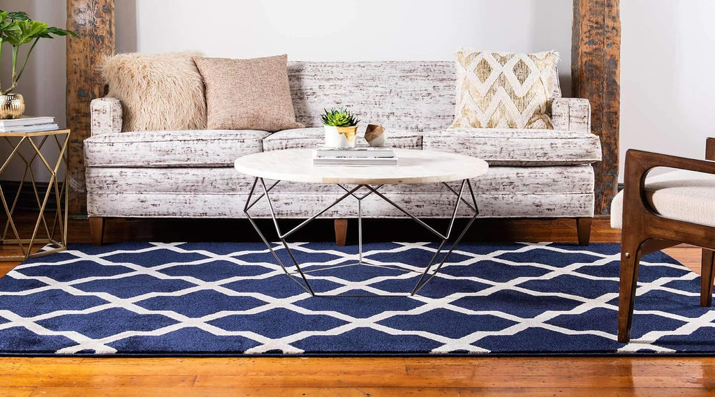 Trellis Collection Area Rug - San Antonio Rectangle, Navy Blue/ Beige)