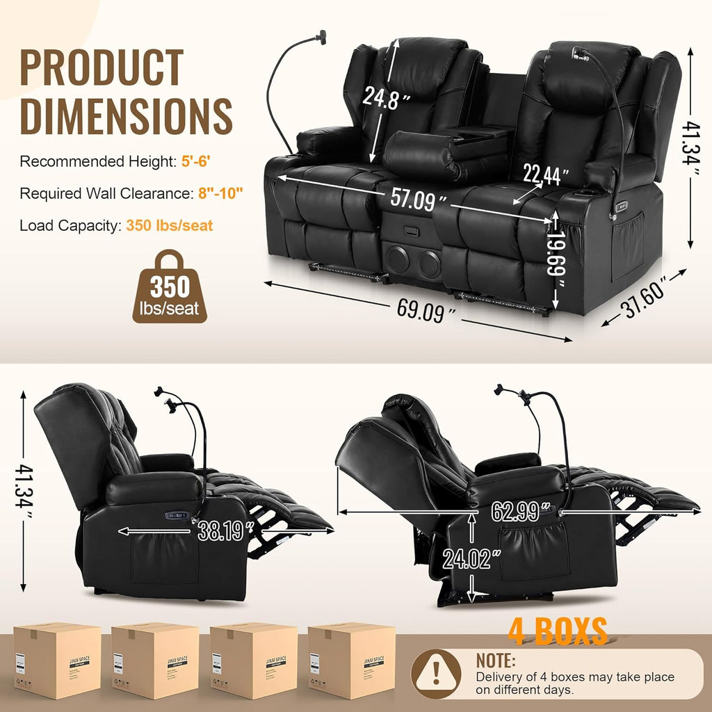 Power Recliner Loveseat for Living Room, Loveseat Sofa with Center Console, USB Type-C Port