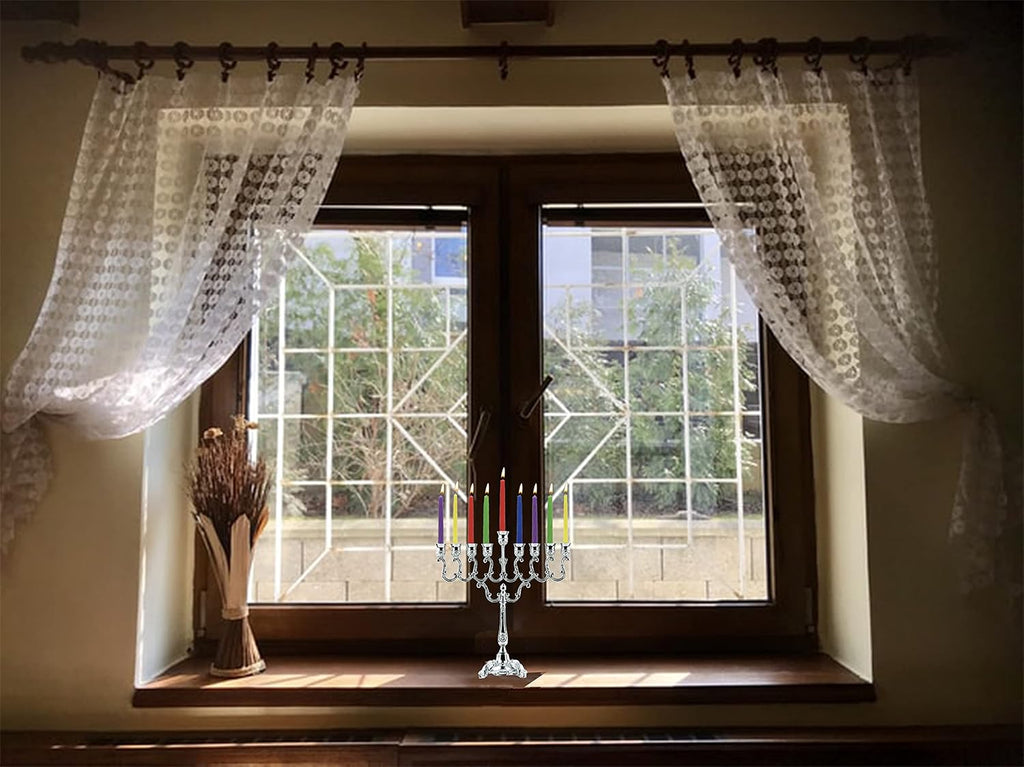 Silver Plated Candle , Fits All Standard Hanukkah Candles - Curved Branches, 7.25 High x 6.5 Wide