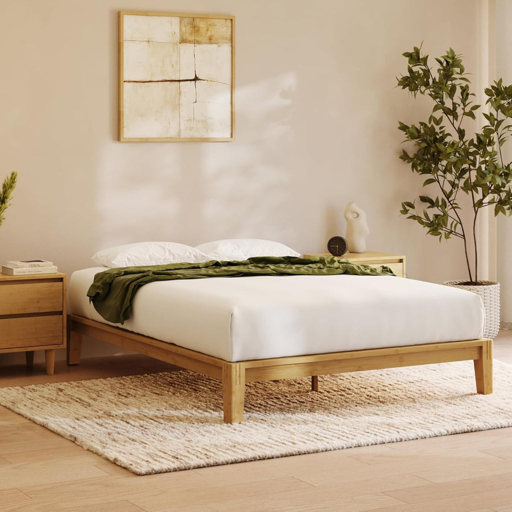 Bamboo Platform Bed Frame - Queen - Natural - Floating Center Support Legs - 12" Height - Easy Tool Free Set Up