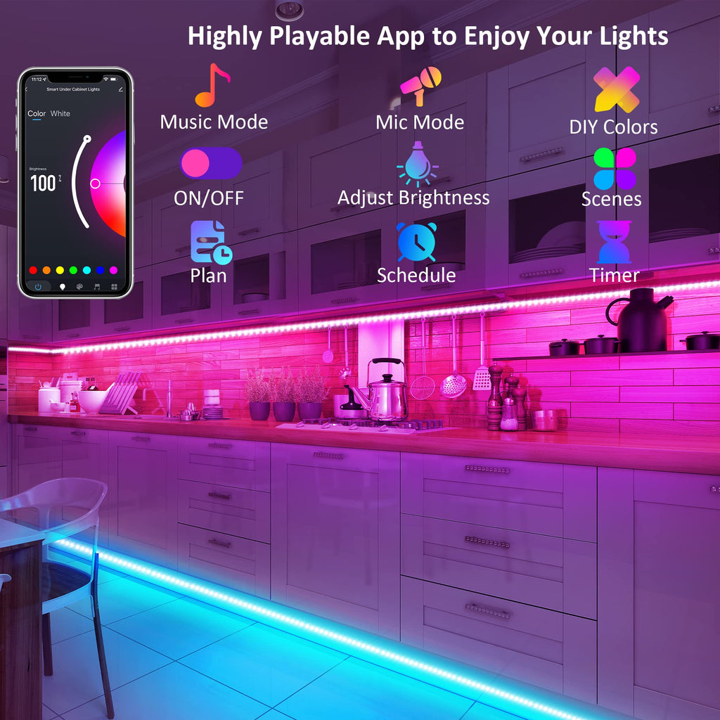 10 PCS 20in Smart RGB Under Cabinet Lights Kit