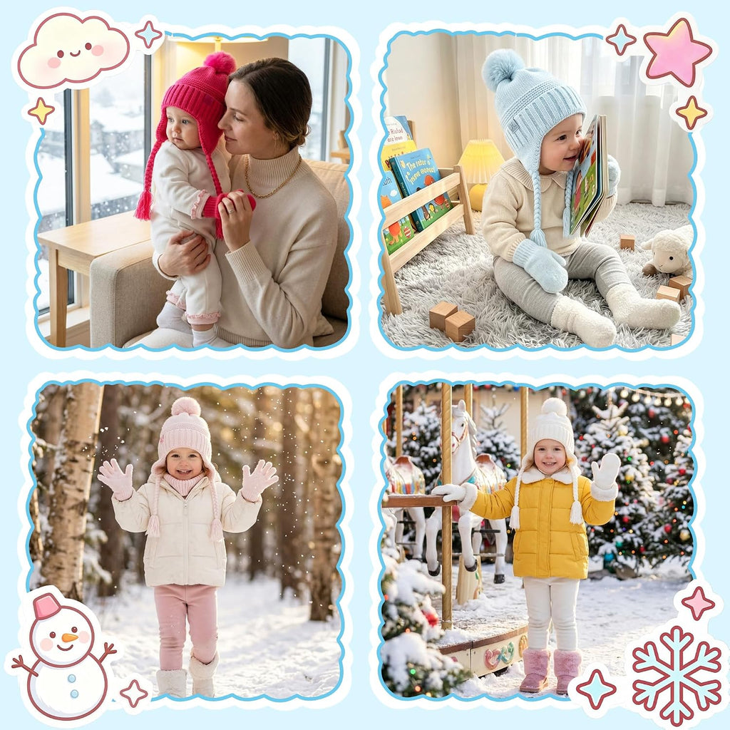 Toddler Hat and Glove Set Beanie Hats Baby Mittens for Aged 0-4 Girls Boys