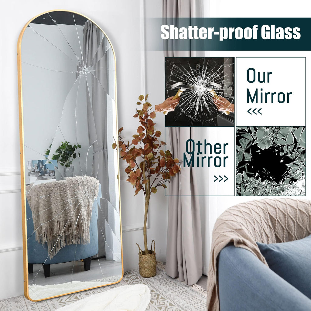 Arched Full Length Mirror Floor Mirror with Stand Bedroom Dressing Mirror Full Body Wall Mirror (Gold, 65" x