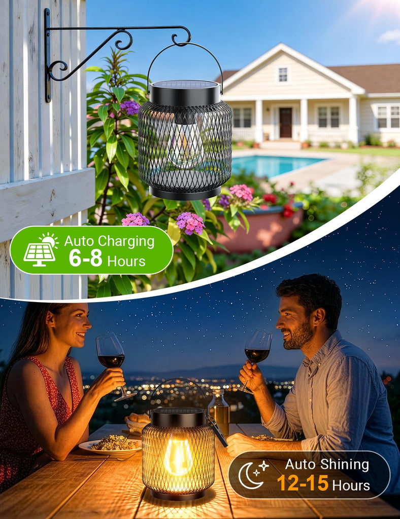 Metal Solar Lanterns Outdoor Waterproof, 4 Pack Brighter Hanging Solar Lights for Outside, Up to 15 Hours Modern