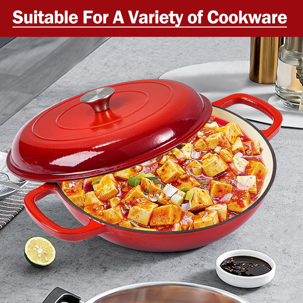 3.5 Quart Enamel Cast Iron Dutch Oven Pot with Lid - Enameled Cookware for Baking, Roasting, and Braising - Durable
