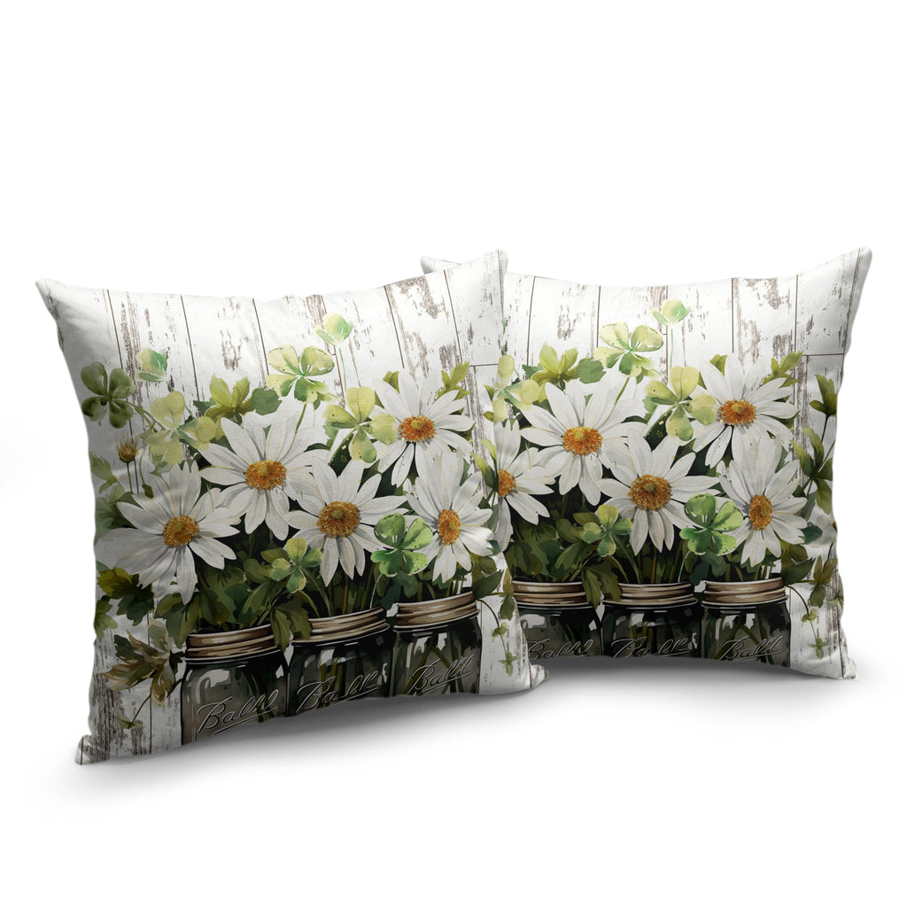Daisy Flower Pillow Covers 16x16 Spring Vase Throw Pillow Covers Retro Wooden Style Pillow Case Spring Summer Cotton