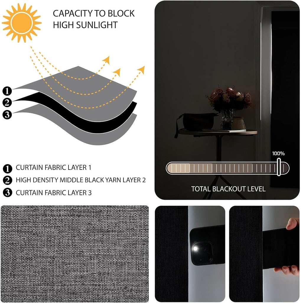 Cordless Blackout Door Curtains, Triple Layers 100% Light Blocking & UV Protect, Noiseless Adjustable Roller Shade