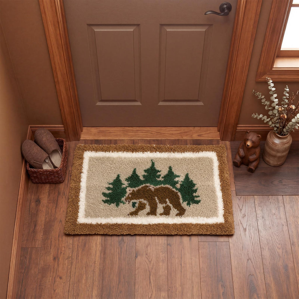 Rustic Bear Bathroom Rug Non-Slip Absorbent Bath Mat 24x16 Inches