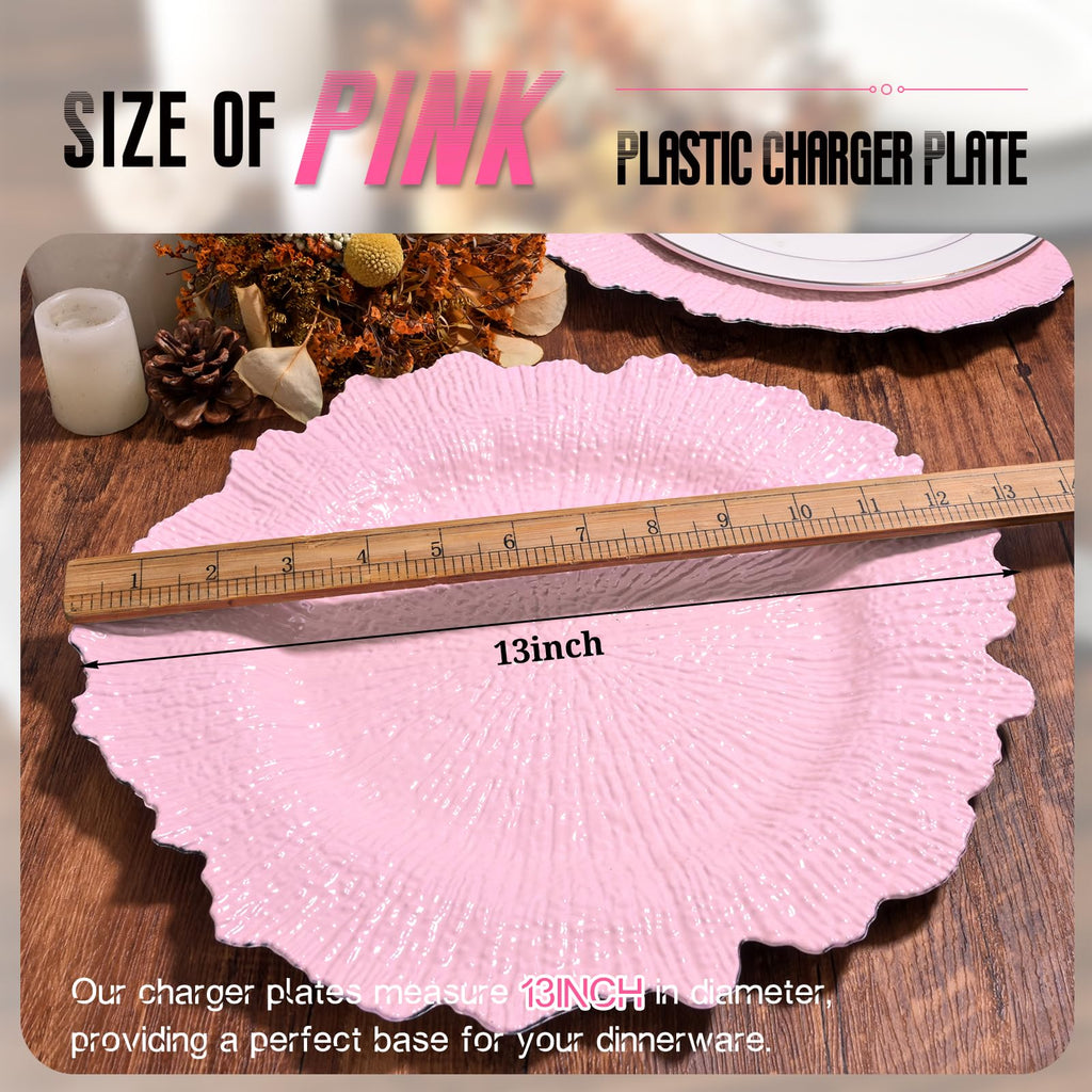 Pink Charger Plates Bulk 10Pcs - 13" Elegant Pink Chargers for Dinner Plates, Wedding & Event Decorative Charger