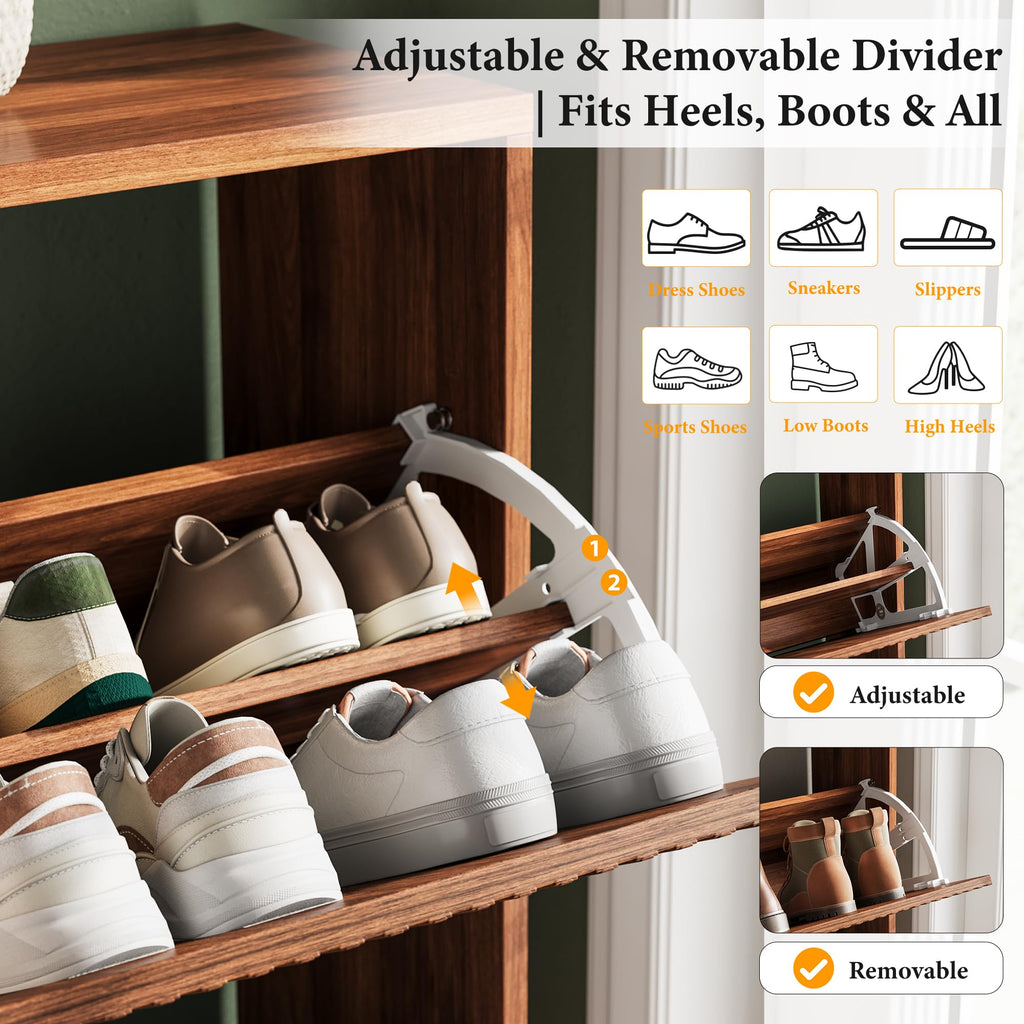 Shoe Storage Cabinet - 4 Flip Drawers Shoe Cabinet with Tiered Fluted Design - Slim Shoe Storage Rack with Gold Legs