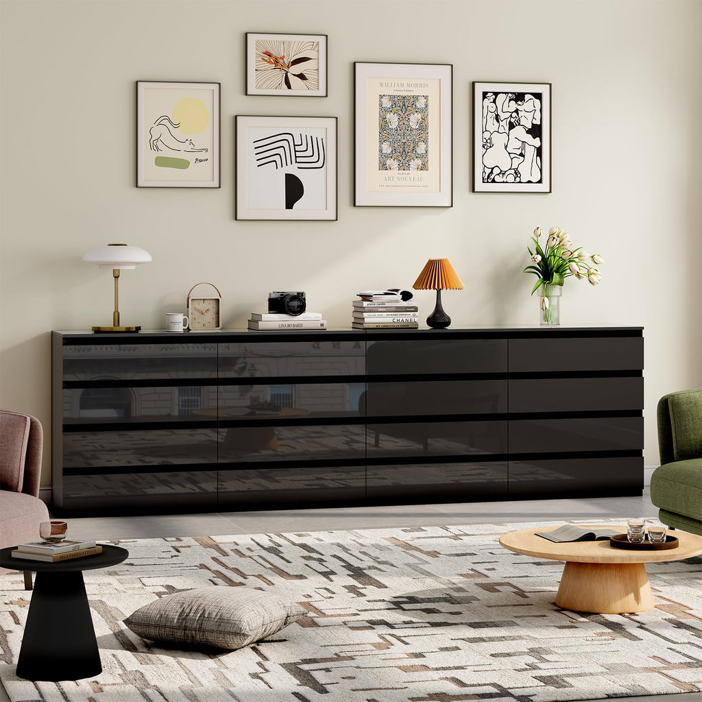 8 Drawer Dresser Black 55" Wide Multi-Functional Storage Organizer