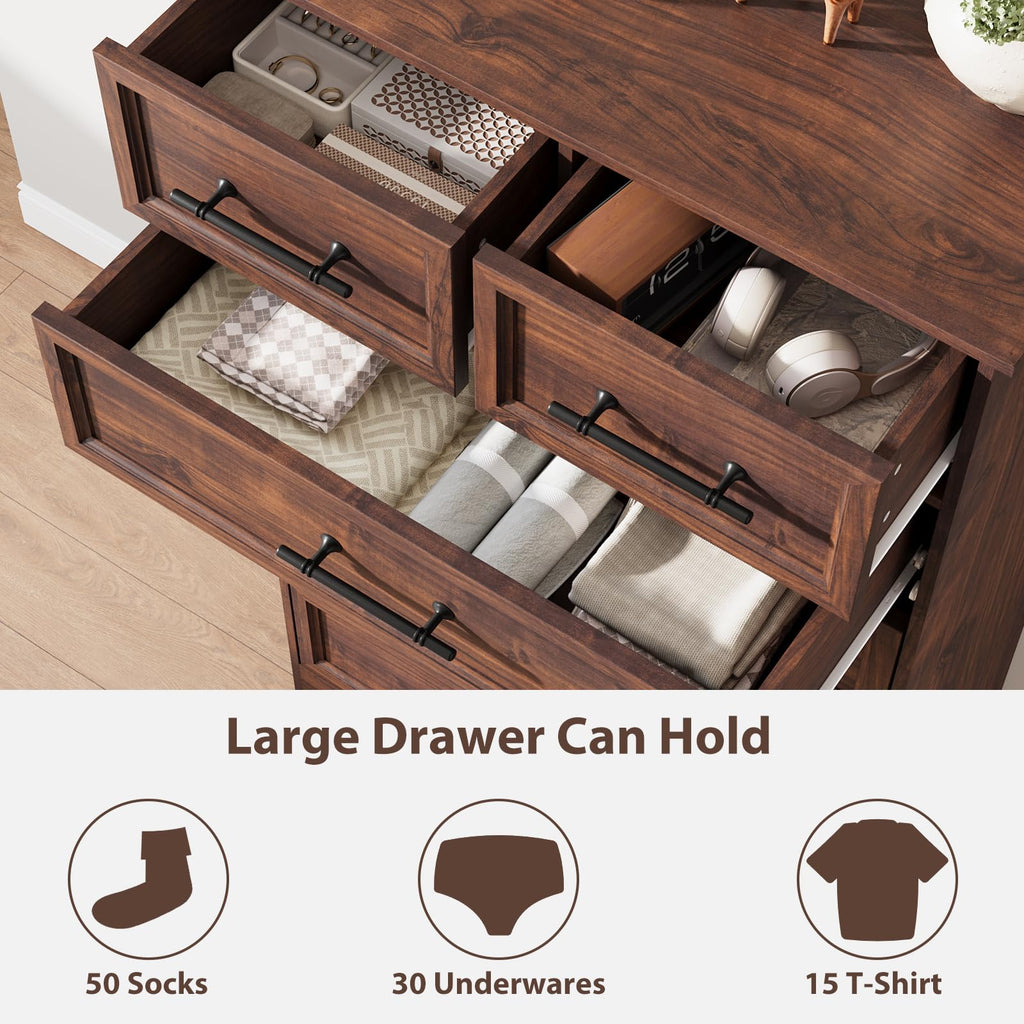 Walnut 7 Drawer Dresser, 52" Tall Chest of Drawers
