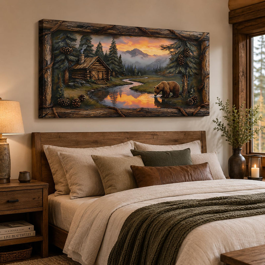 Wildlife Bear Wall Art Rustic Cabin Wall Decor Canvas Prints Lodge Decorations Forest Canvas Rustic Painting Poster