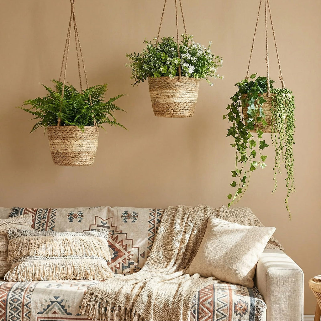 6 Pcs Seagrass Hanging Planter Basket, Small, Beige