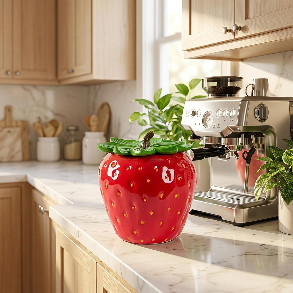 Strawberry Cookie Jar Ceramic Food Canister Container for Candy Snack