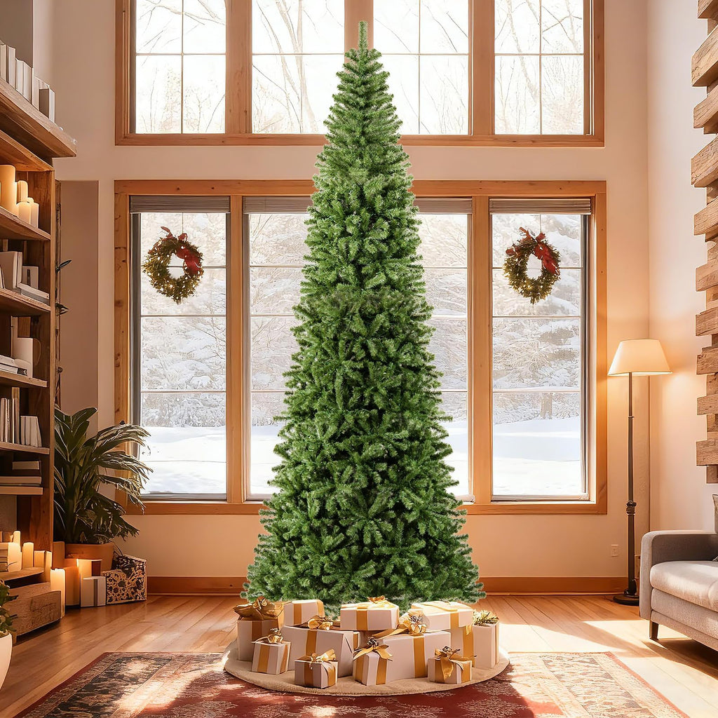 12 FT Pre-lit Christmas Tree, Slim Xmas Tree w/Quick Connector