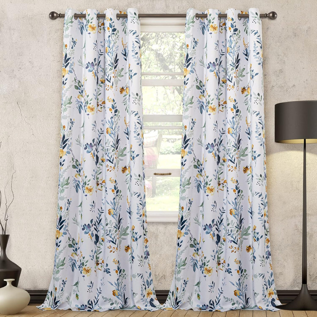 Floral Curtains 84 inches Long Living Room Curtains Room Darkening Curtains Thermal Insulated Light Blocking Drapes