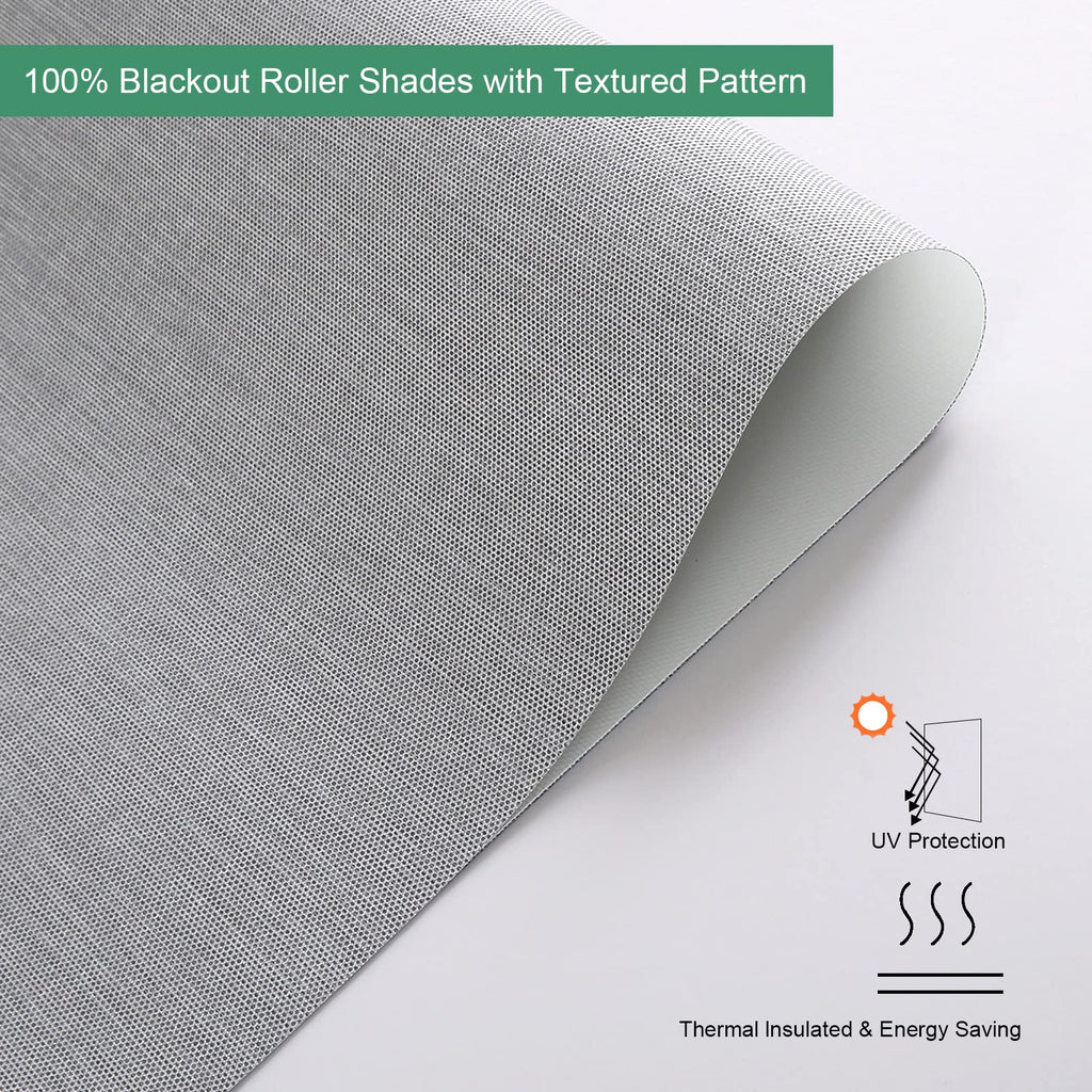 Custom Size Cordless 100% Blackout Roller Shades Window Shades with Textured Pattern Thermal Insulation UV Protection