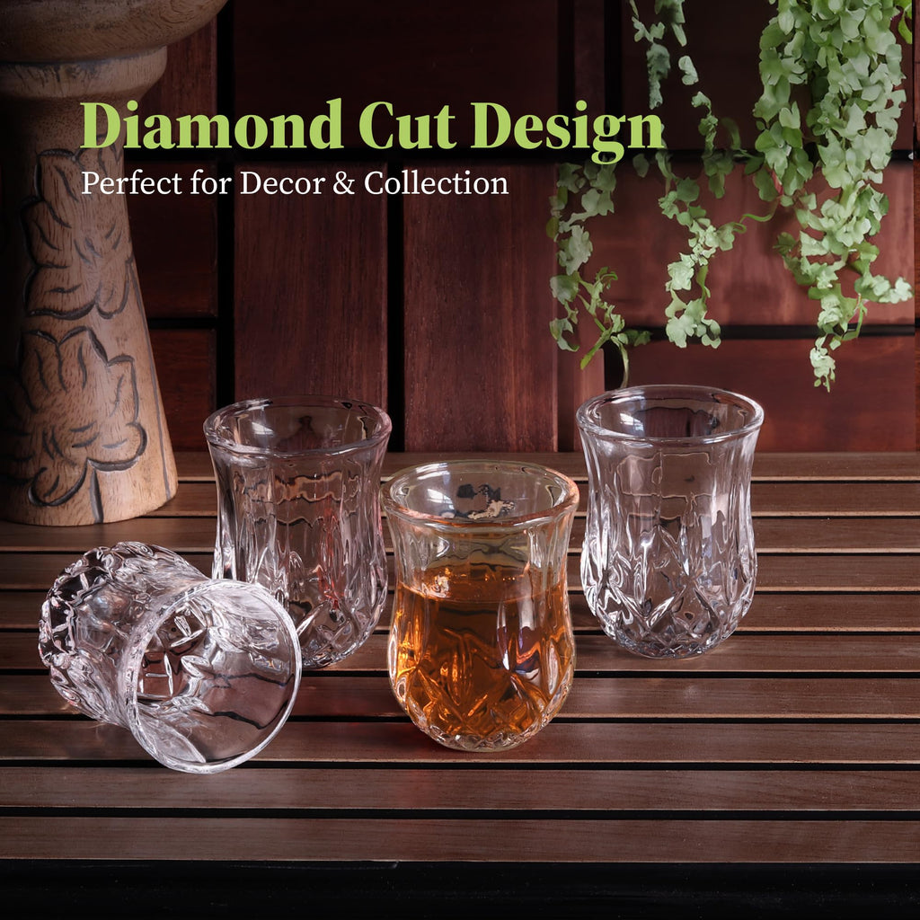 Shot Glass (Set of 6) - Elegant Diamond Patterned Shot Glasses 1.75 oz - Classic Whisky Vodka Tequila Sherry Brandy
