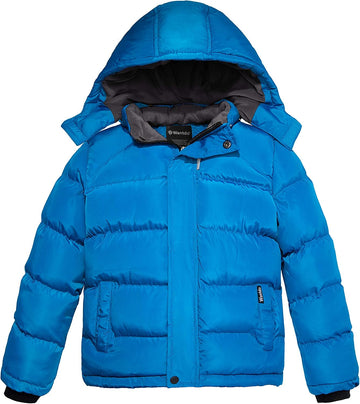 Boys Puffy Winter Coats Fleece-Lined Snow Jackets Removable Hood