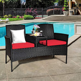 Wicker Patio Conversation Furniture Set, Outdoor Furniture Set with Removable Cushions & Table, Tempered Glass Top