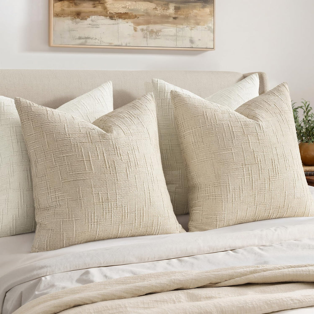 Chenille Textured Lumbar Throw Pillow Covers Beige 12x20 Set of 2