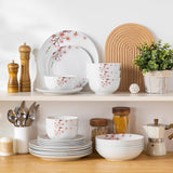 Dinnerware Sets for 6, 24 Pieces Porcelain Plates and Bowls Set with Pink Floral