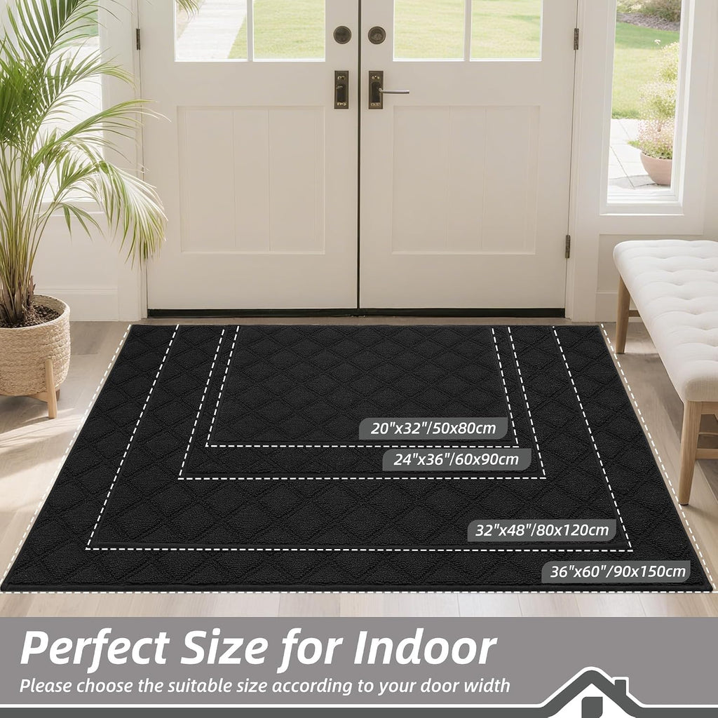 Dirt Trapper Door Mat 24" x 36" Non-Slip Washable, Black | Doormats Welcome Mat, Trap Dirt and Absorbent Entryway